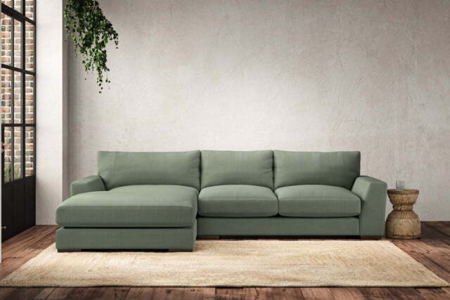 nkuku Guddu Left Hand Chaise Sofa - Make To Order - Medium - Brera Linen Jade