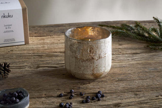 nkuku Juniper & Fir 3 Wick Scented Candle - Candles & Home Fragrance - Antique Gold