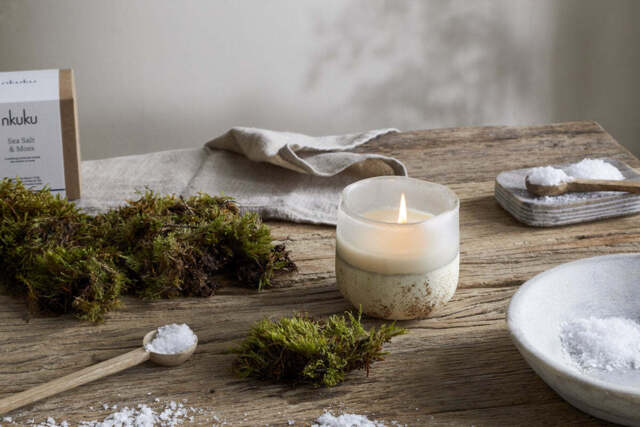 nkuku Sea Salt & Moss 1 Wick Scented Candle - Candles & Home Fragrance - Aged Smoke