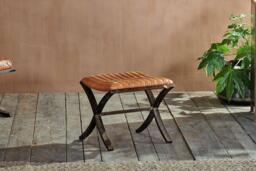 nkuku Narwana Ribbed Leather Footstool - Seating - One Size - Aged Leather & Iron