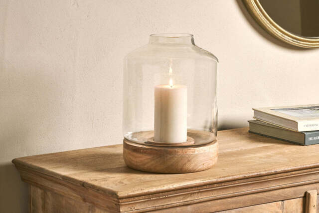 nkuku Idha Hurricane Lantern - Candles Holders & Lanterns - Small - Mango Wood & Glass