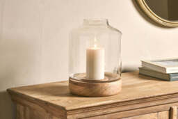 nkuku Idha Hurricane Lantern - Candles Holders & Lanterns - Small - Mango Wood & Glass