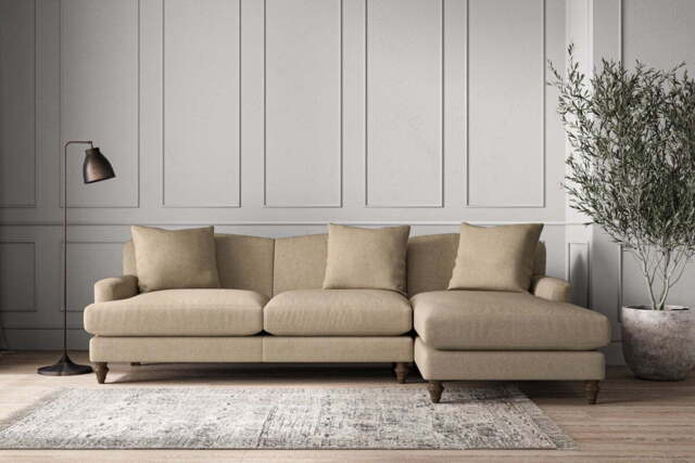 nkuku Deni Right Hand Chaise Sofa - Make To Order - Large - Brera Linen Pebble