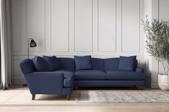 nkuku Deni Left Hand Corner Sofa - Make To Order - Super Grand - Recycled Cotton Navy