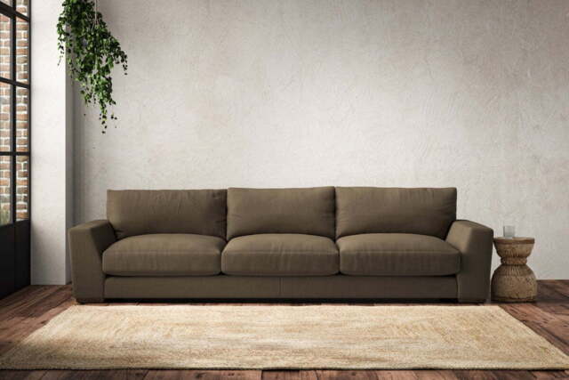 nkuku Guddu Super Grand Sofa - Make To Order - Brera Linen Chesnut - Recycled Cotton Stone