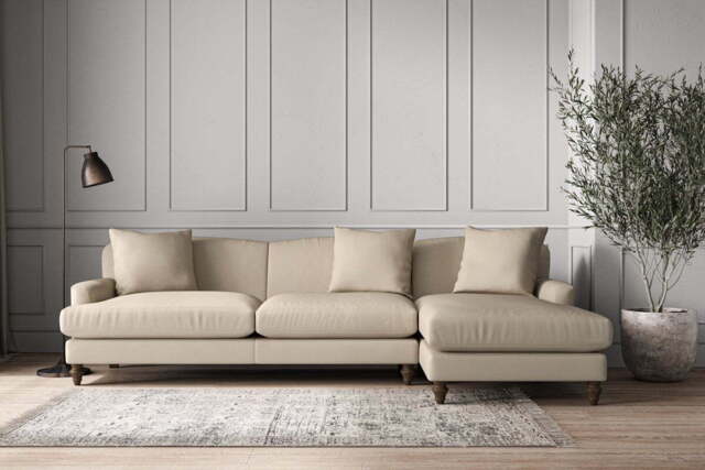nkuku Deni Right Hand Chaise Sofa - Make To Order - Grand - Recycled Cotton Stone