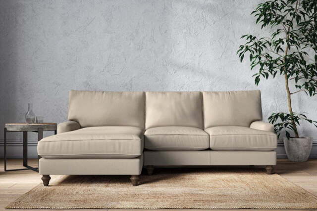 nkuku Marri Large Left Hand Chaise Sofa - Make To Order - Recycled Cotton Stone - No Colour