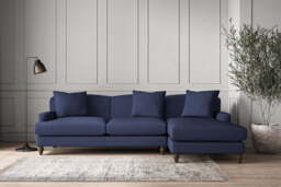nkuku Deni Large Right Hand Chaise Sofa - Make To Order - Recycled Cotton Navy - No Colour