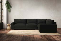 nkuku Guddu Large Right Hand Corner Sofa - Make To Order - Brera Linen Charcoal - No Colour