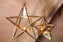 nkuku Antique Brass Glass Star - Christmas Decorations - Large