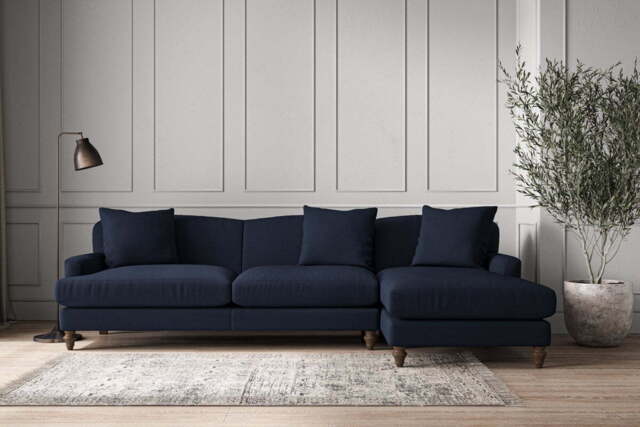 nkuku Deni Right Hand Chaise Sofa - Make To Order - Grand - Brera Linen Indigo