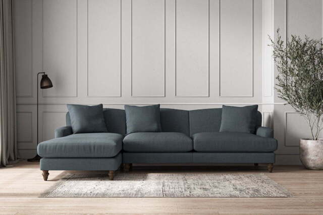 nkuku Deni Left Hand Chaise Sofa - Make To Order - Grand - Brera Linen Dusk