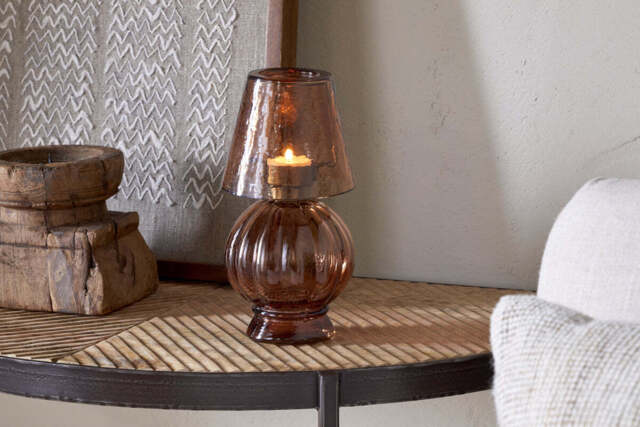 nkuku Adesola Glass Tealight Holder Lamp - Candles Holders & Lanterns - One Size - Amber