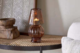 nkuku Adesola Glass Tealight Holder Lamp - Candles Holders & Lanterns - One Size - Amber