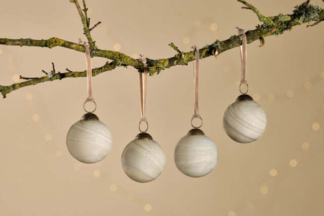 nkuku Oja Baubles Set Of 4 - Christmas Decorations - Natural