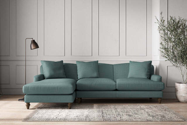 nkuku Deni Large Left Hand Chaise Sofa - Make To Order - Recycled Cotton Teal - Recycled Cotton Airforce