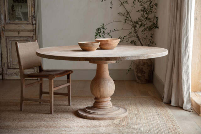 nkuku Laya Round Carved Mango Wood Table - Tables - Large - Natural