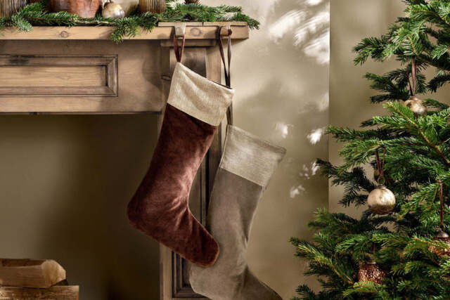 nkuku Karru Cotton Velvet Stocking - Christmas Decorations - One Size - Rich Mocha