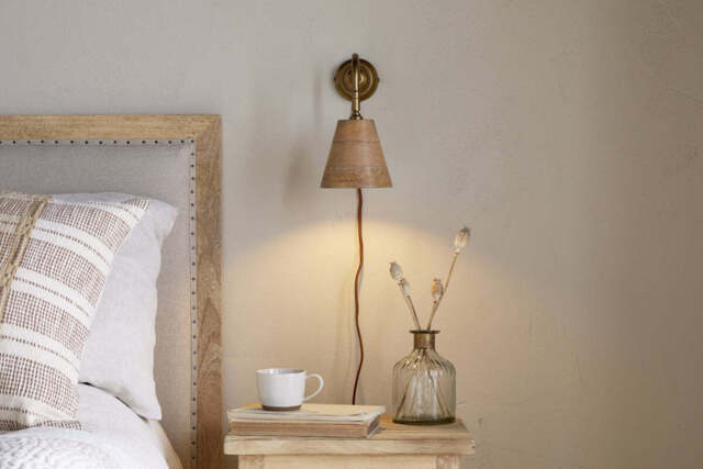 nkuku Vattu Mango Wood Plug In Wall Lamp - Lights - One Size - Natural & Antique Brass