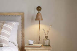 nkuku Vattu Mango Wood Plug In Wall Lamp - Lights - One Size - Natural & Antique Brass
