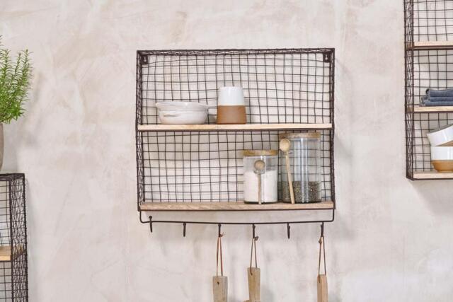 nkuku Tamba Shelf With Hooks - Storage Furniture - One Size - Rust & Mango Wood
