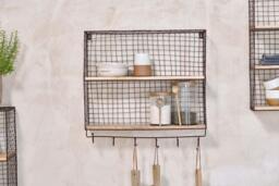 nkuku Tamba Shelf With Hooks - Storage Furniture - One Size - Rust & Mango Wood