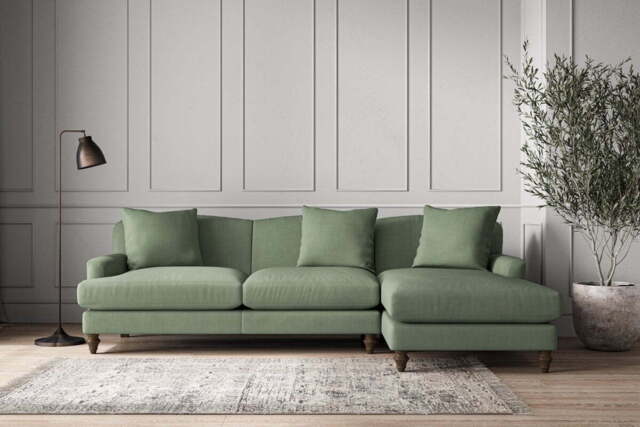 nkuku Deni Right Hand Chaise Sofa - Make To Order - Large - Brera Linen Jade