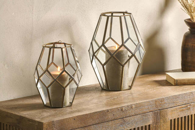 nkuku Mohani Lantern - Candles Holders & Lanterns - Small - Antique Brass