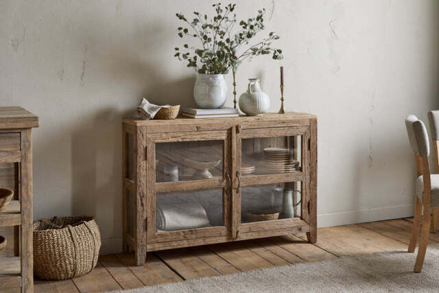 nkuku Ibo Reclaimed Wood & Glass Sideboard - Storage Furniture - One Size - Natural