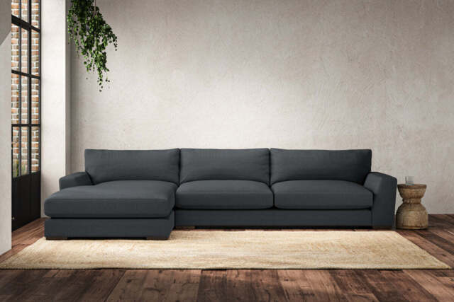 nkuku Guddu Left Hand Chaise Sofa - Make To Order - Grand - Recycled Cotton Thunder