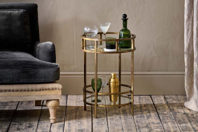 nkuku Nakuru Iron & Glass Drinks Table - Tables - One Size - Brass