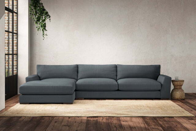 nkuku Guddu Left Hand Chaise Sofa - Make To Order - Grand - Brera Linen Dusk