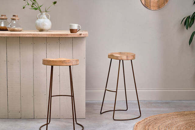 nkuku Loko Mango Wood Dining Stool - Seating - Tall - Mango Wood And Rust