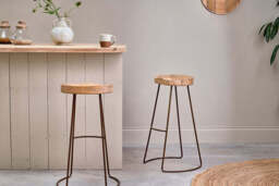 nkuku Loko Mango Wood Dining Stool - Seating - Tall - Mango Wood And Rust