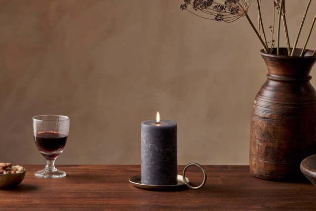 nkuku Rustic Soy Blend Pillar Candle - Candles & Home Fragrance - Small - Charcoal
