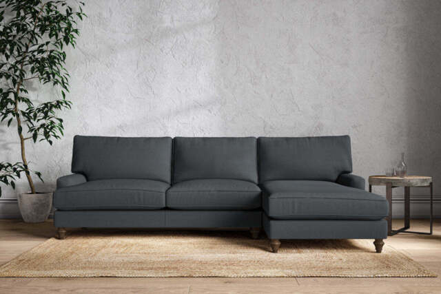 nkuku Marri Right Hand Chaise Sofa - Make To Order - Grand - Recycled Cotton Thunder