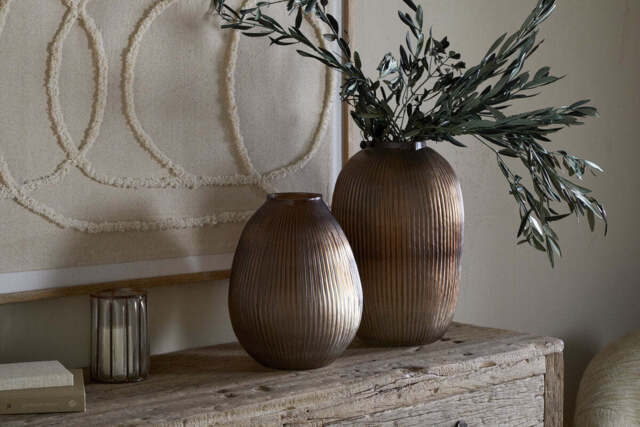 nkuku Linsy Ribbed Glass Vase - Vases & Planters - Small - Smoke Brown