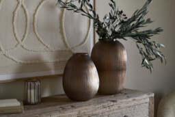 nkuku Linsy Ribbed Glass Vase - Vases & Planters - Small - Smoke Brown