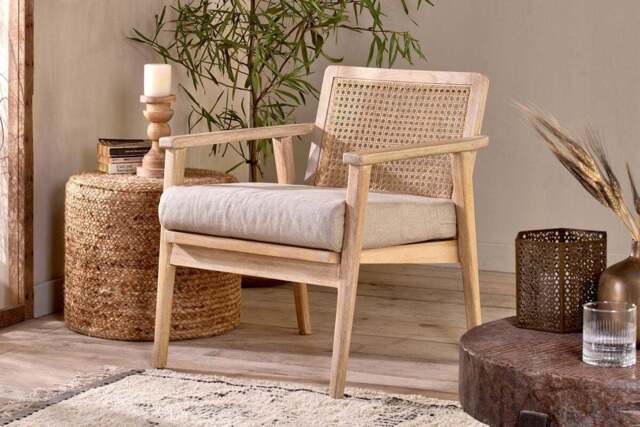 nkuku Atri Mango Wood & Cane Occasional Chair - Seating - One Size - Natural