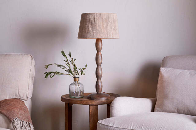 nkuku Konali Mango Wood Table Lamp - Lamps - One Size - Ash Stain
