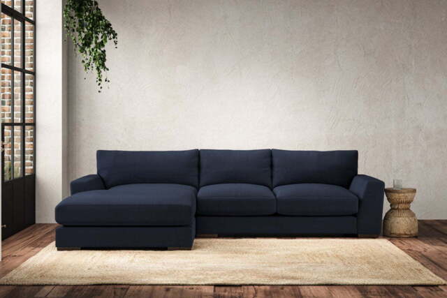 nkuku Guddu Left Hand Chaise Sofa - Make To Order - Medium - Brera Linen Indigo