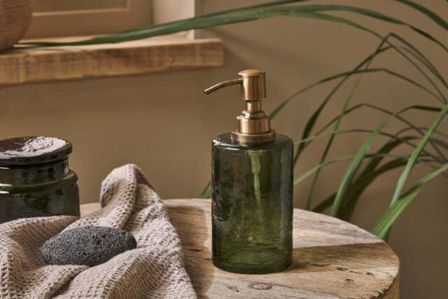 nkuku Ilcoso Recycled Hammered Glass Soap Dispenser - Bathroom - One Size - Green