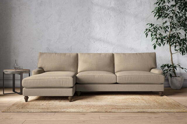 nkuku Marri Left Hand Chaise Sofa - Make To Order - Grand - Brera Linen Pebble