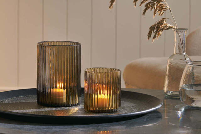 nkuku Malana Recycled Glass Candle Holder - Candles Holders & Lanterns - Small - Smoke Brown