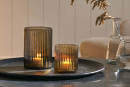 nkuku Malana Recycled Glass Candle Holder - Candles Holders & Lanterns - Small - Smoke Brown
