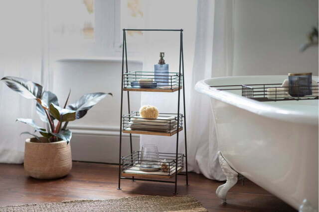 nkuku Indore Mango Wood Caddy - Bathroom - One Size - Aged Brass