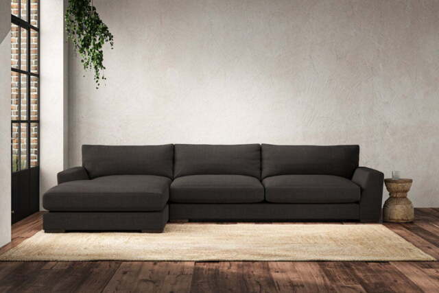 nkuku Guddu Left Hand Chaise Sofa - Make To Order - Grand - Brera Linen Espresso