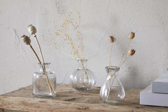nkuku Mayumi Recycled Glass Bud Vases Set Of 3 - Vases & Planters - Clear