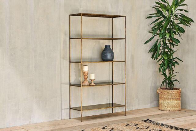 nkuku Mahi Shelving Unit - Storage Furniture - Wide - Antique Brass