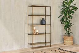 nkuku Mahi Shelving Unit - Storage Furniture - Wide - Antique Brass